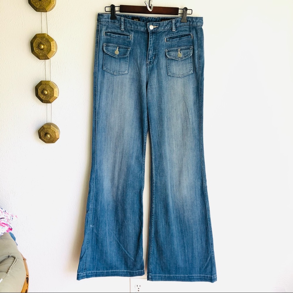 X2 >Quality Denim High Waist Wide Leg Denim Jeans Flare Stretch Hippie > 8